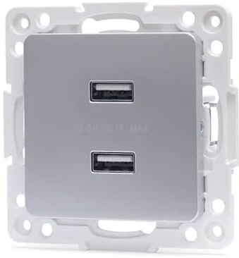 Adattatore a 2 prese USB tipo tedesco e francese, argento; permette di caricare dispositivi mobili e accessori elettronici.