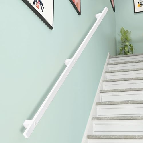MarxaN Pasamanos Moderno De Hierro Forjado, 1m 1,5m 2m 2,5m 3m Pasamanos De Escalera para Interiores Y Exteriores, Pasamanos Blancos Barra De Soporte Montada En La Pared con Soportes(120cm)