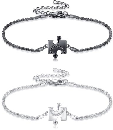 ONEFINITY Pulseras a juego de plata de ley 925 con rompecabezas para parejas, joyería larga distancia, regalo San Valentín para él y ella