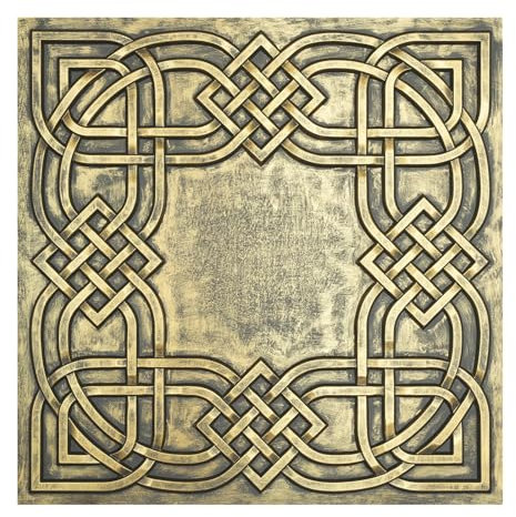 Piastrelle da soffitto in stagno stile vintage, facili da installare, 10 pannelli (40 mq), decorazione da parete per bar, caffetteria, club, PL61, oro antico, confezione da 10