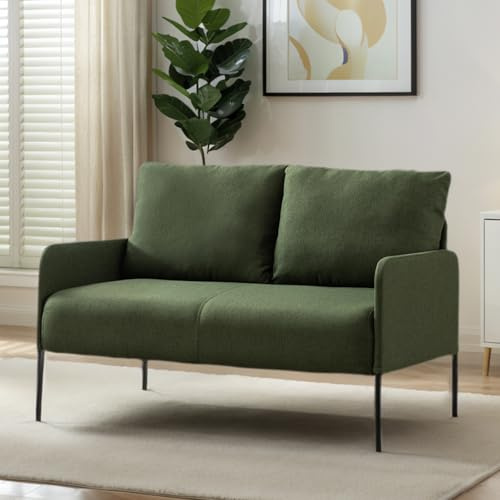Ya-Home Sofa 2 Sitzer kleine Couch mit 2 Wurfkissen modernes Stoffsofa mit Armlehne Polstersofa leinen mini Sofa für Wohnzimmer/Wohnung/Büro, Grün