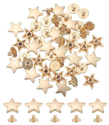 QUARKZMAN 24 Juegos De Remaches De Estrella Metálicos, Remaches De Estrella De 12mm Clavos Punk Remaches Metálicos Para Artesanía En Cuero Ropa Bolsos Cinturones, Oro Claro