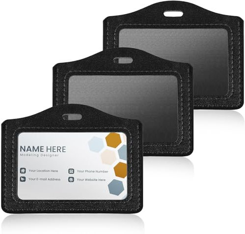 3 Stück Dienstausweis Hülle, Horizontal Ausweishalter Leder mit Transparentem Fenster, Id Card Holder für Gepäckanhänger, Bankkarten, Visitenkarten, Work Id Karten