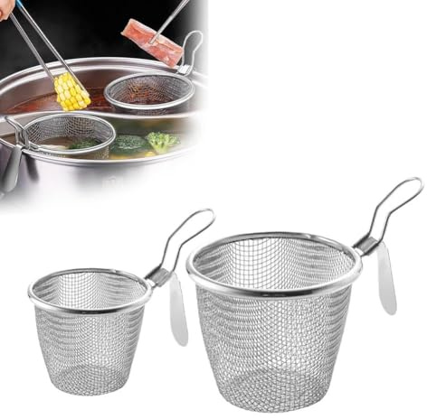 Cesta de malla de acero inoxidable para hervir y blanquear, con accesorio para pasta, colador para colgar, utensilios de cocina para espaguetis, ramen y verduras, S + L