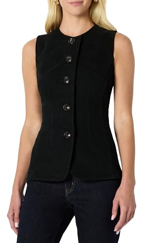 Amazon Essentials Damen Regular-Fit-Jeansweste Verdeckte Knopfleiste, Schwarz, 46