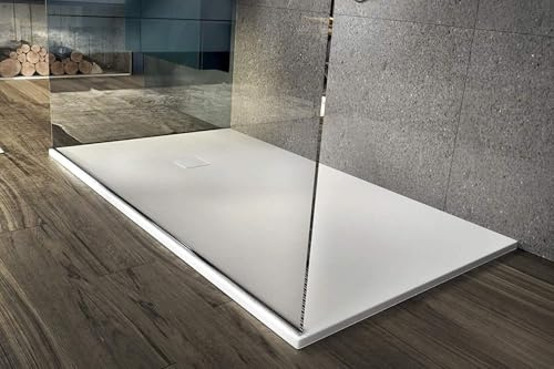 WITIT PIATTO DOCCIA EFFETTO PIETRA ARDESIA SMC 70x90 70x100 70x120 70x140 80x80 90X90 80x100 80x120 80x140 80x160 BIANCO GRIGIO NERO CREMA BEIGE - PILETTA INCLUSA (80x140 Rettangolare, Bianco)