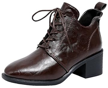 MGGMOKAY Botines con cordones para mujer Botas de moda retro Zapatos Otoño Invierno Cómodos Botas de Combate,Marrón,39