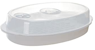 SMASOLO Microwave Fish Steaming Plate with Lid Capacity White Fish Steamer for Quick and Even Heat Practical Microwave Oven Steamer Dish for Family Cooking