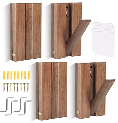 4 ganchos plegables de pared de madera, modernos percheros con tornillos, parte trasera adhesiva e imán, para sombreros, bolsos, auriculares, chaquetas, abrigos, bufandas (color madera)