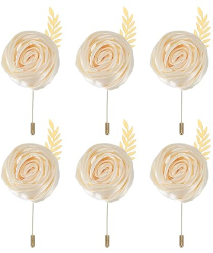 QUARKZMAN 6 Stück Blumen Broschen Aprikose, Bandrosen Seidenmaterial, Hochwertige Broschen für Kleidung, Lange Nadelform Ansteckblume
