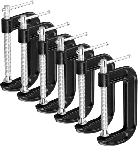 PINGEUI 6 PCS G Clamps 4 Inch(105mm) Heavy Duty G Clamps, Industrial Strength C Clamp Set for Woodwork, Welding and Building, Steel(Black)