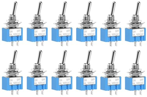QWORK® 12 Pieces MTS-101 2 Positions ON-OFF Toggle Switch, 2 Pin,AC 125 V 6 A