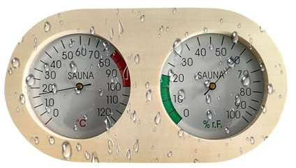 Medidor de Humedad y Temperatura, Medidor para Sauna y Hogar, de Madera Portátil Fácil de Leer para Sala de Estar, Cocina, Dormitorio, Baño, Garaje, Patio