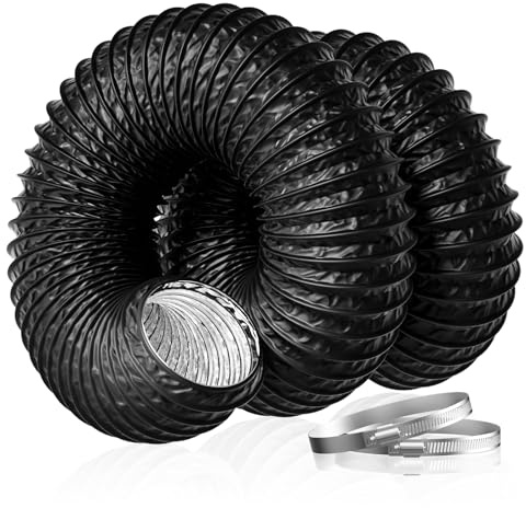 Hon&Guan 6 Inch PVC Aluminium Flexible ducting Hose 150mm x 2.5m Air Ducting Vent Hose Pipe for Tumble Dryer, Cooker Hood, Extractor Fan, Air Condition - Black