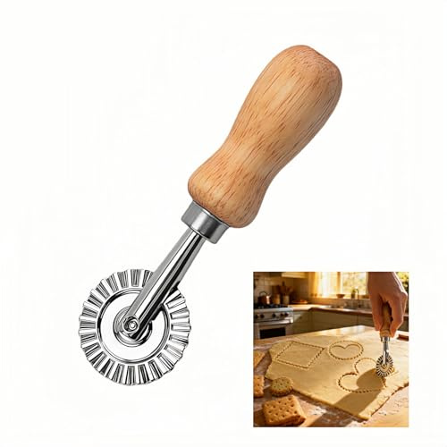 Pastry Wheel Cutter, 2 Inch Ravioli Cutter with Fluted Edge, Stainless Steel & Wood Handle for Pie Crust, Pasta, Dough, Empanadas - Professional Baking Tools, Easy Clean & Comfort Grip