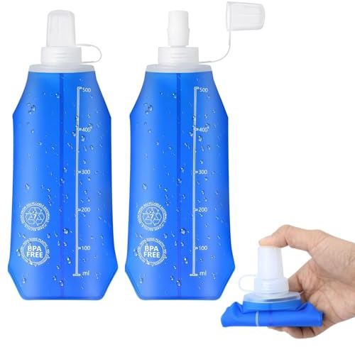 kcrnw Collapsible Water Bottle 2PCS 500ml Soft Flask Running Water Bottles | for Unisex Hydration BPA-Free TPU Leakproof Foldable Easy Clean Bottle for Running Cycling Climbing Hiking