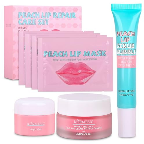 Coffret Cadeau Femme Soin Des Lèvres – Baume à Lèvres, Gommage, Gommage Moussant et Masques – pour Jour & Nuit, Réduit Les Ridules et Les Rides Des Lèvres