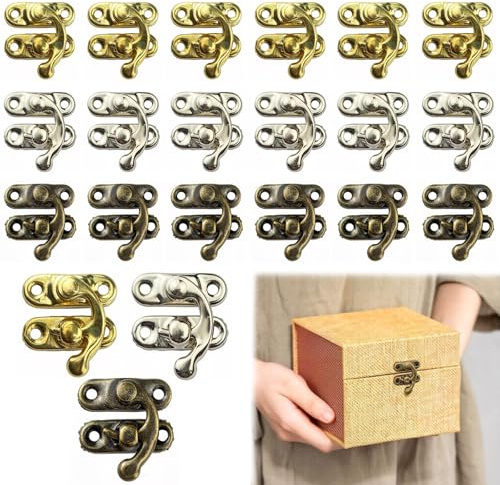 BDEPSTR Fermoir Boite,18 Pièces Fermoirs Antiques,Loquet à Rotation,Verrou de Boîte,Crochet de Verrouillage avec Vis,pour Boîtes, Armoires,Boîtes Décoratives(23x26mm)