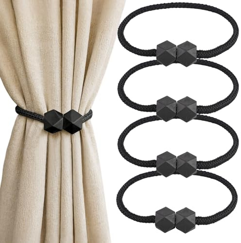 Vorhang Raffhalter 4 Stück Magnetische Raffhalter für Vorhänge Gardinenhalter Schnallen für Vorhänge Drapierte Halter Magnet Europäischen Schlafzimmer Bäder Dekoration Fenster Zubehör (Schwarz)