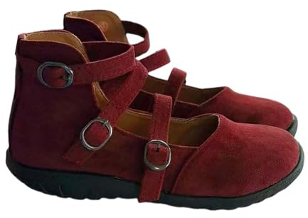 Ballerinaskor dam remballerina Mary Jane-skor dam ballerina skor höga sneakers platta skor klädskor damskor eleganta och bekväma traditionella skor remsandaler fritidsskor, röd, 42 EU