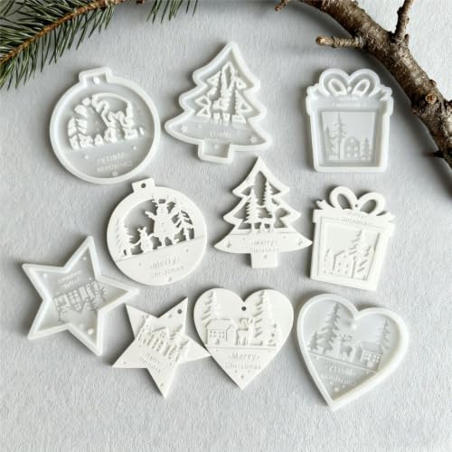 5er Silikonformen Gießformen Weihnachten Anhänger Silikonform Stern (A) | Silikonform Weihnachten Anhänger Silikonform Tannenbaum Herz Gips zum Gießen Giessformen Silikon Weihnachten Stern für Deko