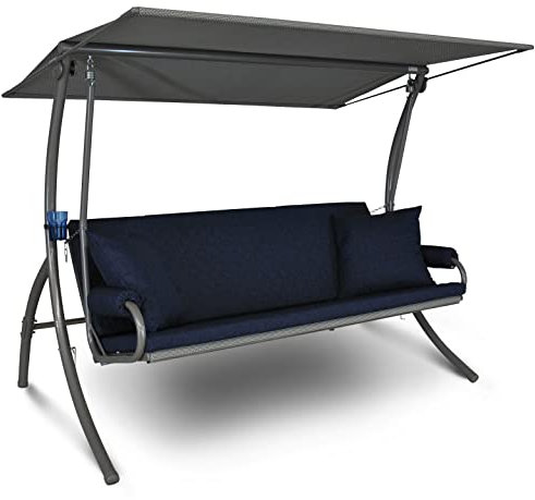 Angerer Hollywoodschaukel Elegance Joy – Schaukel zum Sitzen, Liegen & Entspannen, inkl. Bett-Funktion, einfache Montage, Made in Germany, hochwertiger Stoff, Blau