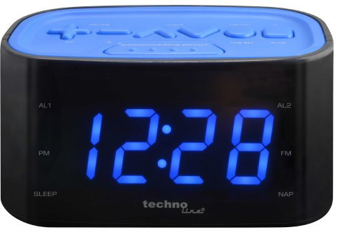 techno line WT 465 Blau Radiosveglia, Nero/Blu, 14x8.8x7 cm