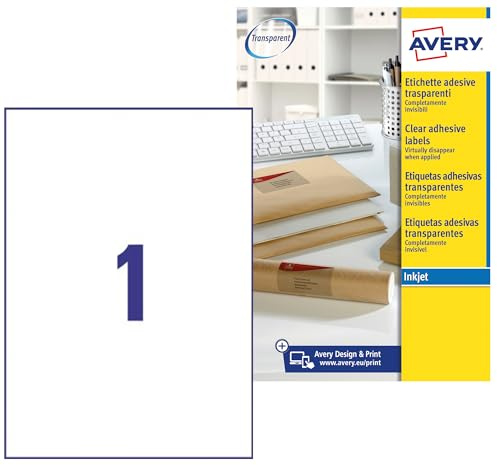 Avery J8567–25 DURCHSICHTIGE Etiketten 210 x 297 mm
