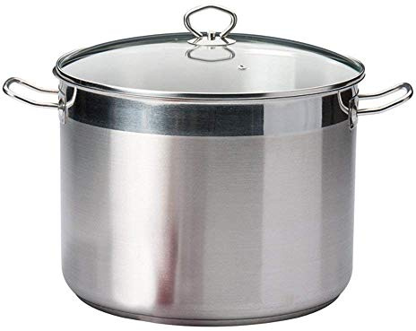 Karl Krüger Topf, Edelstahl, 20 Liter | PFAS-frei & unbeschichtet | Mit Glasdeckel, Kaltmetallgriffen & Kapselboden | Induktionsgeeignet | Für Suppen & Pasta