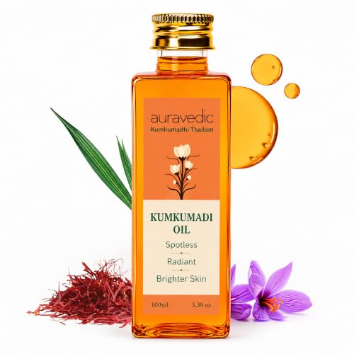 Auravedic Kumkumadi Oil with Pure Saffron | Ayurvedic Facial Oil for Radiant Glow, Hydrating Care for Dull & Dehydrated Skin | Lightweight Formula | 100ml (Pack of 1)