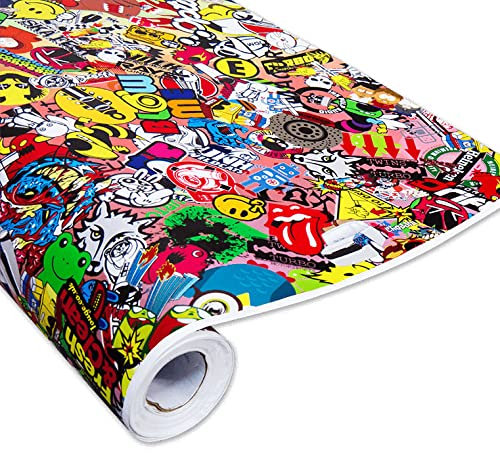 Auto-Dress® Stickerbomb Auto-Folie mit Luftkanal-Technik für 3D Car-Wrapping | Mit Marken & Logos, JDM Kfz Aufkleber (500x150cm, Design: Special, Farbe: Bunt, Finish: Glanz)