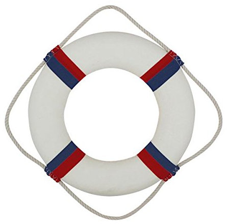 Buddel-Bini Versand Deko Rettungsring blau/rot gestreift weiß 35 cm Styropor mit Stoff