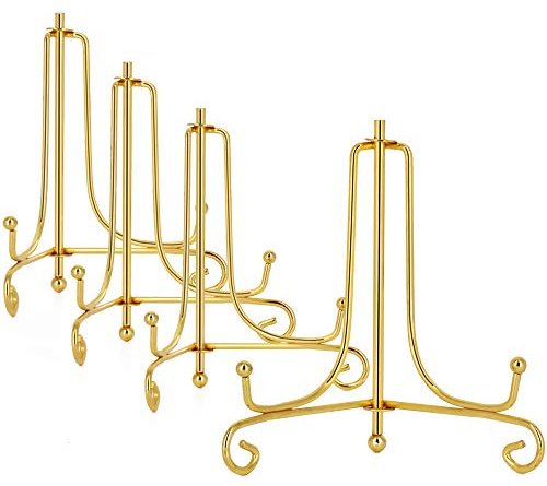 LIONWEI LIONWELI 4 Inch Gold Iron Plate Stand Holder Easel Display Stand for Plate?Picture?Photo and More,4 pcs.