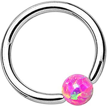 Piersando Piercing Klemmring Ring mit Opal Klemm Kugel Septum Nasen Lippen Helix Ohr Nasenpiercing Tragus Silber Pink 1,2 x 8mm