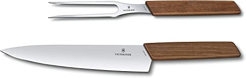 Victorinox Swiss Modern, Profi Tranchier-Set, 2-teilig, Extra Scharf, Rostfreier Stahl, Edler Holzgriff, braun