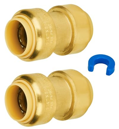 SUNGATOR Straight Coupling, 3/4-Inch Push Fit PEX Fittings, Push-to-Connect Copper, CPVC, No Lead Brass Plumbing Fittings with Disconnect Clip (2-Pack)