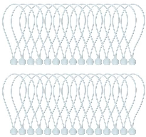 30 Stück Planenspanner mit Kugel, 20cm Gummispanner Spanngummi Profi Strapazierfähige Gummispanner Zeltgummi Expanderschlingen für Banner, Planen, Pavillions, Zelte (Weiß)