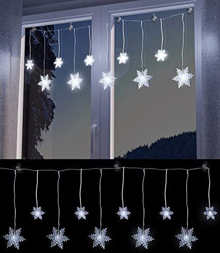 Stephans Möbelbörse LED Schnee Flocke Lichterkette 135x30cm Lichtervorhang Lichternetz Weihnachten Fenster Deko Batteriebetrieben