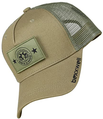 Bexxwell Cappellino da camionista verde con toppa in velcro (vestibilità ottimale, cappuccio, verde, cappellino da camionista, logo, cappello, unisex), verde, Taglia unica