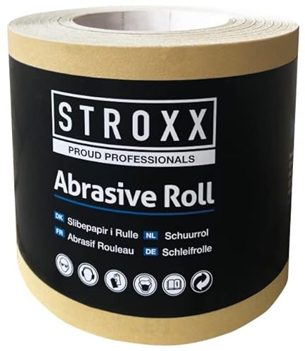 STROXX – Schleifrolle 115 mm x 50m – Universalschleifmittel zum Schleifen von Holz, Spanplatten, Gips, Metall & anderen Werkstoffen – Schleifpapier mit hohem Abtrag & langer Standzeit (Korn 240)
