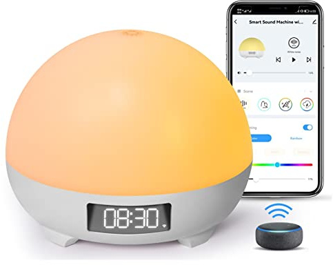 Panacare Smart Nachtlicht, White Noise Machine mit 16million Farben/Sprachsteuerung von Alexa&Baby Cry Erkennung/34 White Noise/Timer, Baby Einschlafhilfe Lichtwecker für Kinder Erwachsene (MBZ212)