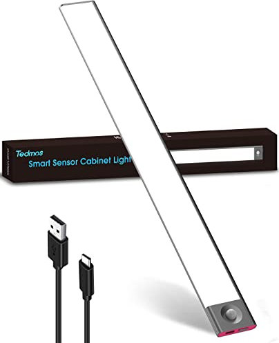 Reglette LED Cuisine Rechargeable USB, 40 cm Dimmable 3600mAh Lampe LED Placard Detecteur Mouvement Barre LED Sous Meuble Sans Fil Bande Lumineuse Capteur de Mouvement Veilleuse pour Armoire, Noir