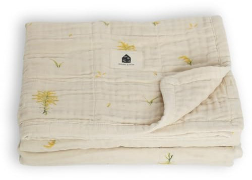 House of Elia Babydecke aus 100 % Bio-Baumwolle, Musselin, Kinderbettdecke für Neugeborenes Baby und Kleinkind, 4 Schichten, Kinderzimmerdecke für Jungen und Mädchen, Baby-Wunschliste und