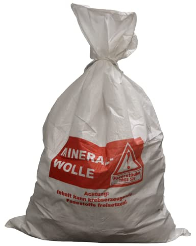 Lacers Big Bags | PP Gewebesack Mineralwolle 10 Stück | 70x110cm | Schüttgutbehälter, Transportsack, Entsorgungssack | Warndruck Mineralwolle | Verschlussband | Beschichtet