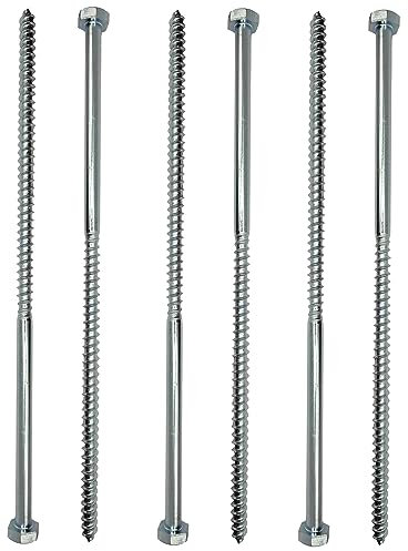 LLB 300mm Screws M10 Coach Screws Wood Hex Head Width 17mm Pack of 6 Zinc Plated Sleeper Concrete Screw Hexagon Lag Half Thread Bolts Silver Long 12 inch x 0.4 inch (10mm x 300mm)