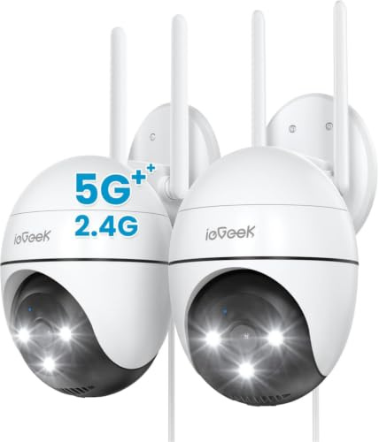 ieGeek 2K Überwachungskamera Aussen mit Kabel - 2,4/5G & 360°PTZ, 2 Stück | Automatische Verfolgung, WiFi Dome Outdoor IP Kamera, Farbige Nachsicht, Bewegungserkennung, Zwei-Wege-Audio, 24/7 Aufnahme