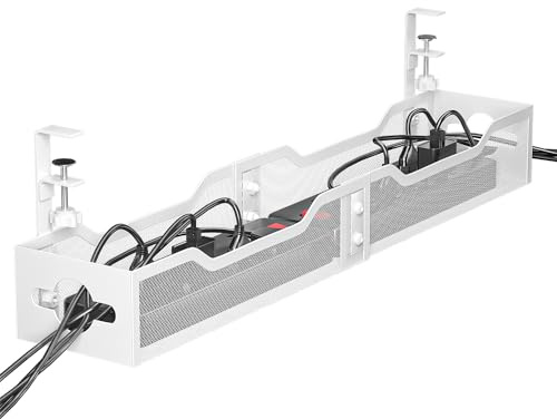 Bandeja de gestión de cables debajo del escritorio, bandeja de cables de metal de 25 pulgadas con abrazadera para gestión de cables de escritorio, gestión de cables Litwaro debajo del escritorio, sin