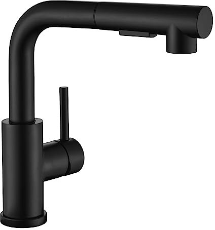 APPASO Wasserhahn Küche Schwarz, Hochdruck Küchenarmatur Armatur mit Brause Ausziehbar, Einhebel Ausziehbarer Spültischarmatur 1 Loch 360° Schwenken