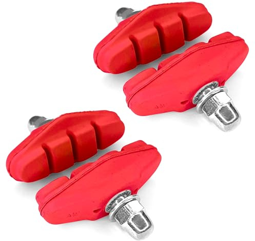 cyclingcolors 4X Fahrrad Bremsschuhe 50mm für Rennrad Felgenbremse Bremsbeläge mit Bolzen Gewinde Befestigungsmaterial, Rot