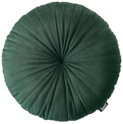 ROOM99 Milou Cojín Redondo de 45 cm, cojín Decorativo, Relleno de Felpa, cojín para sofá, Cama, sofá, salón, Decorativo, Terciopelo, Acolchado, Verde Oscuro